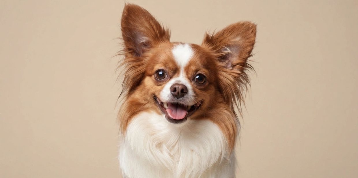 Happy brown and white dog with large ears.