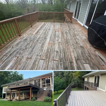 Before and after photos of a deck renovation.