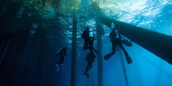 Scuba divers learning how to dive