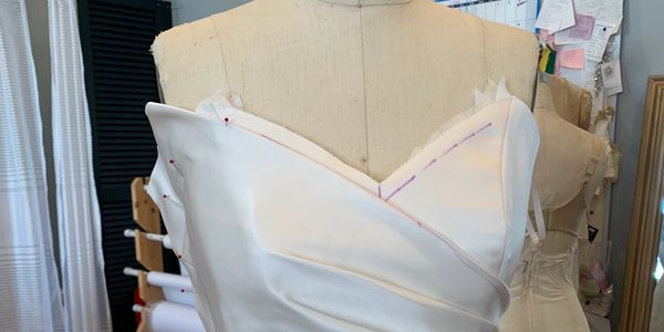 Suzanne Perron St. Paul's muslin gown design in her studio in New Orleans, LA.