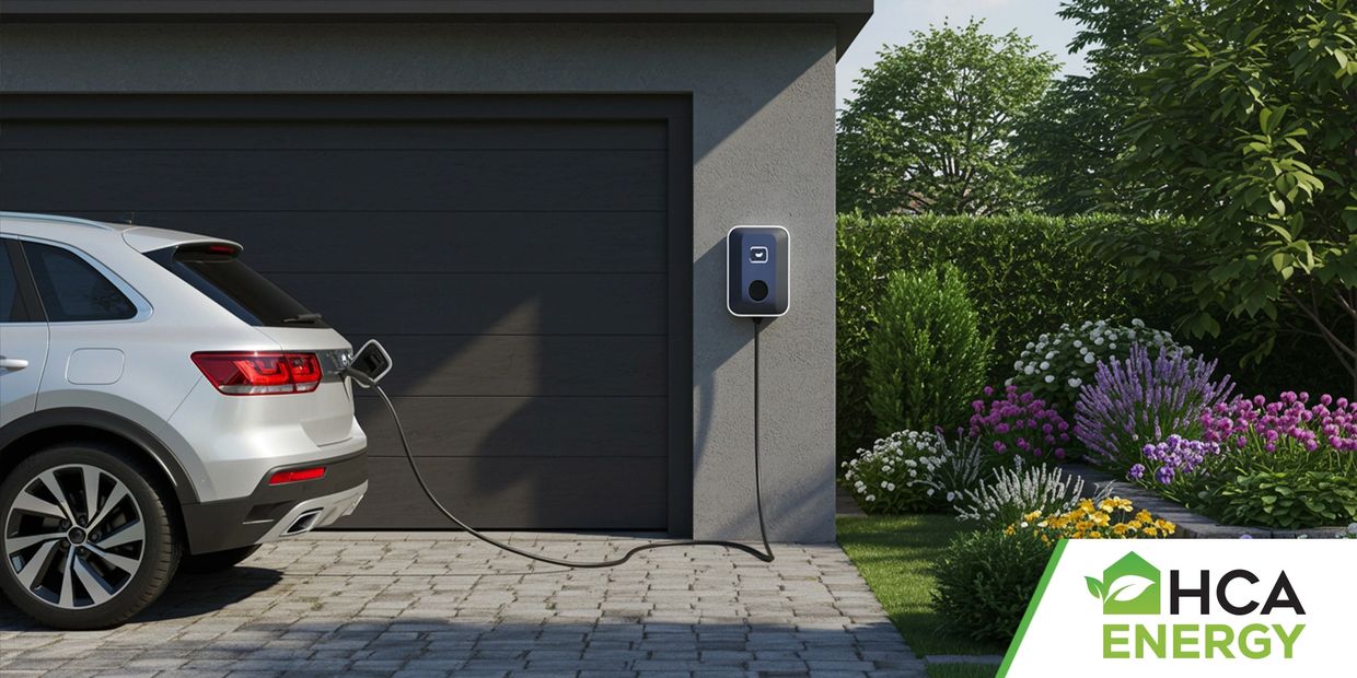 An EV Charger fitted to a home in Gateshead by HCA Energy