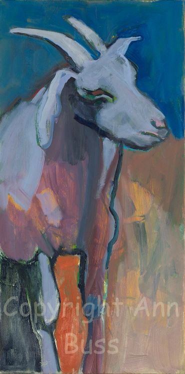 Abstract painting of a goat with expressive brushstrokes and vibrant colors.