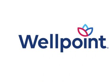 Wellpoint logo with blue and red leaf design.