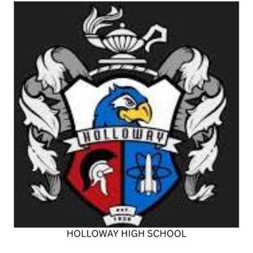 Holloway High School crest with eagle, helmet, and rocket symbols.