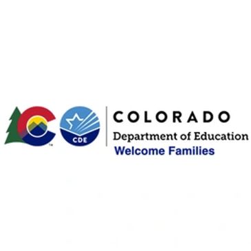 Image of CDE Logo with text "Colorado Department of Education Welcome Families"