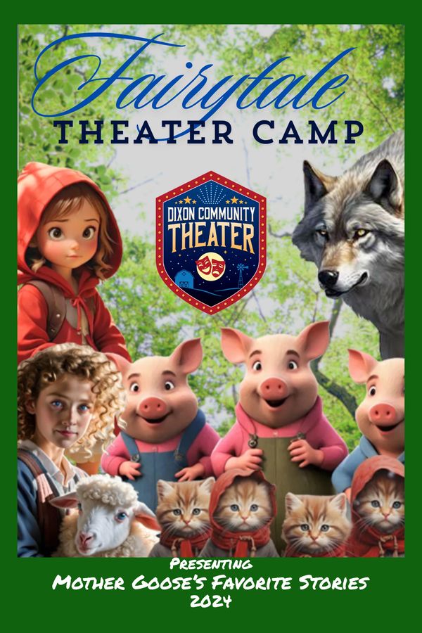 Fairytale Theater Camp poster featuring storybook characters and animals.