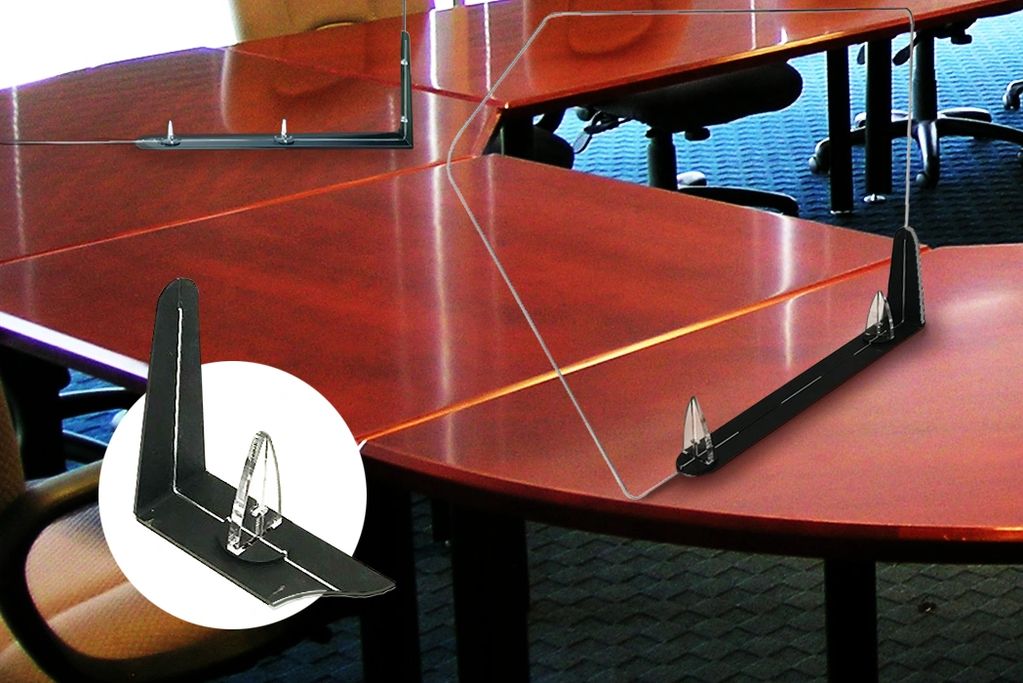 Desk perspex screen for use in offices as a sneeze guard and made from acrylic