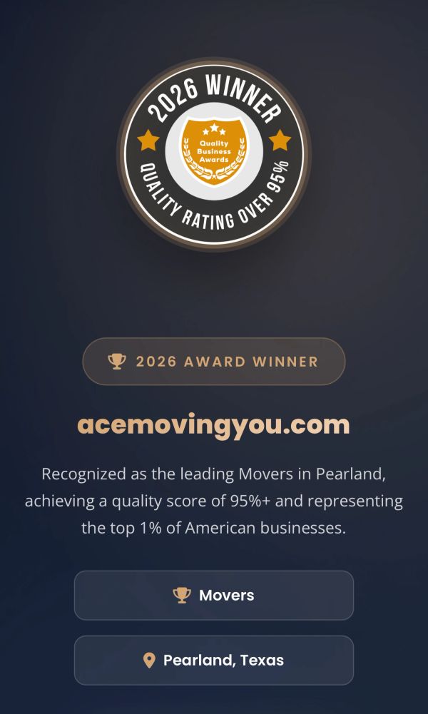 2026 Quality Business Awards winner with over 95% rating for movers in Pearland, Texas.