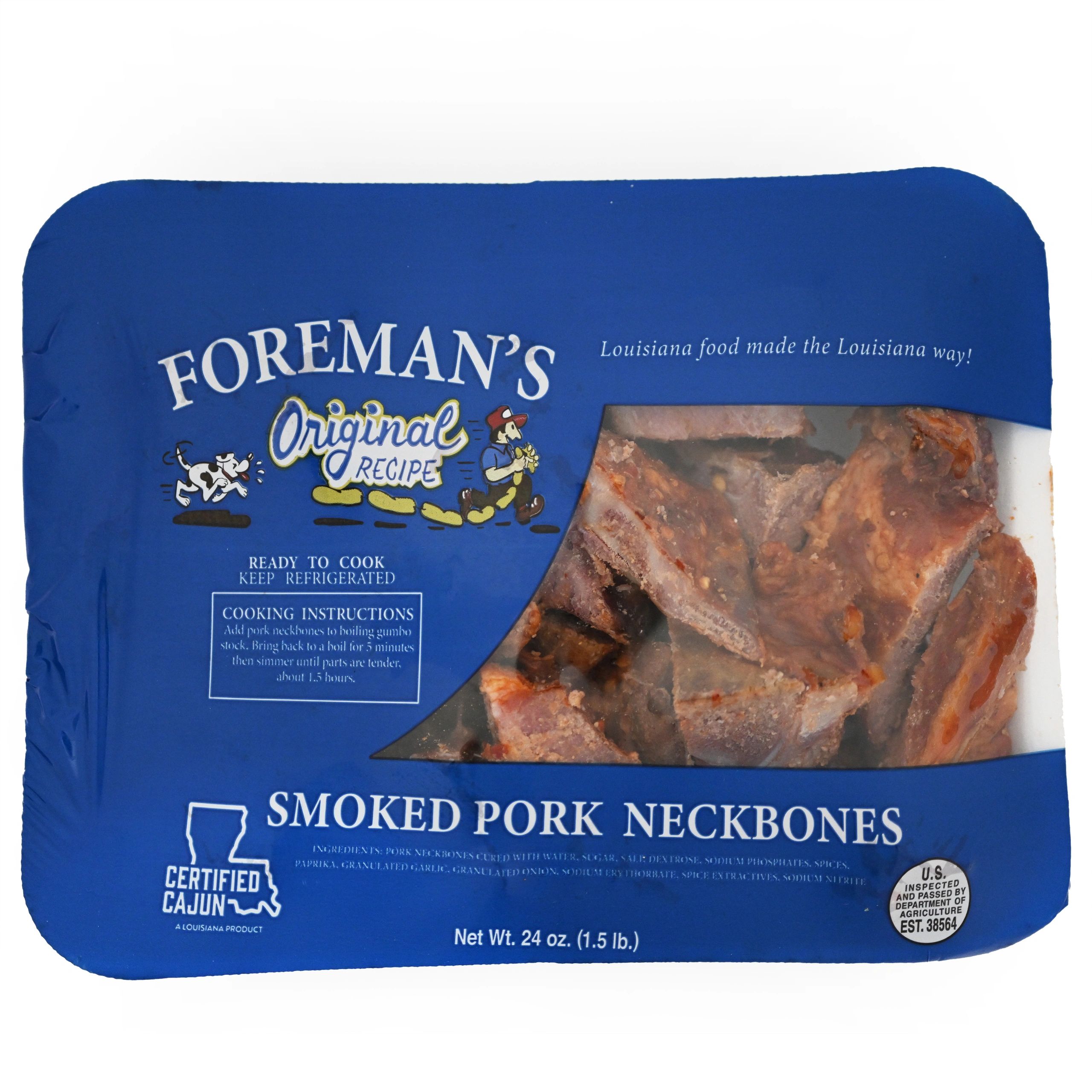24 oz blue package of Foremans smoked pork neckbones