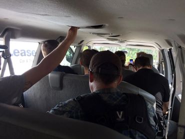 Josh Gates, production team and myself on way to filming location