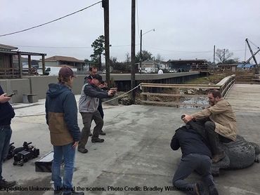 Josh Gates having some fun on TV show Expedition Unknown.