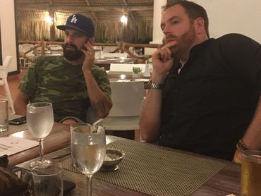 Producer Shawn Michaels and Josh Gates relaxing after completing the episode on Captain Kidd.