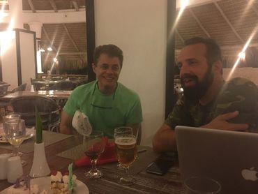 Tom the writer and producer Shawn Michaels celebrating after filming.