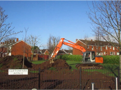 Work begins on affordable housing regeneration scheme at Oldpark Road/ Cliftonpark Avenue junction.