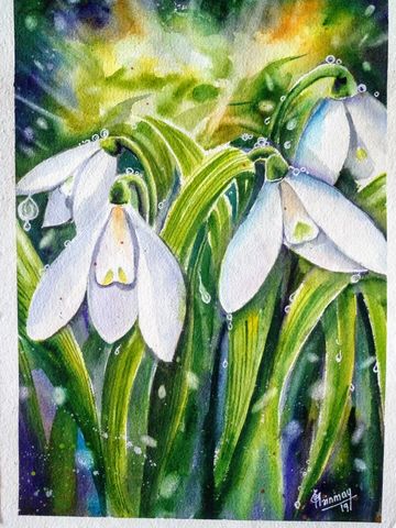 Four White peace lilies and green leaves