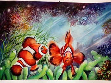 Painting of 2 clown fish under the sea