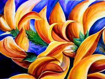 Yellow  flowers against blue background