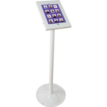 ipad on a stand showing a grid of professional headshot thumbnail photos