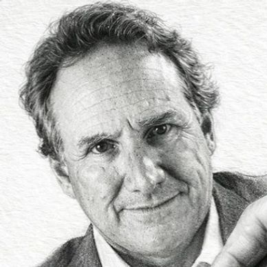 Black and white portrait of an older man with a thoughtful expression.