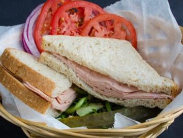 German Bologna Sandwich with your choice of breads, German mustard, cheese, lettuce, tomato