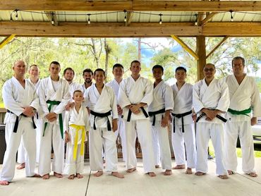 Sensei Curt Stansel's Plant City Dojo with his group and Sensei Len Tran with his Virginia Shorin-Ry