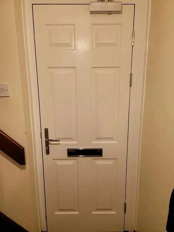 Internal view of a Fd30 Fire Door with an Overhead Door Closer. Concealed Door Closers are Available