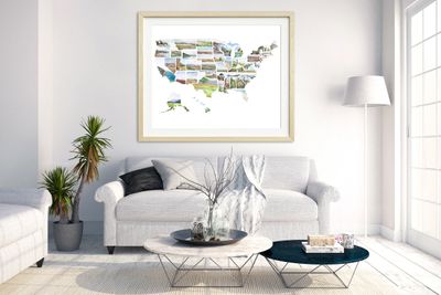 unique map of the United States hand- painted with watercolor