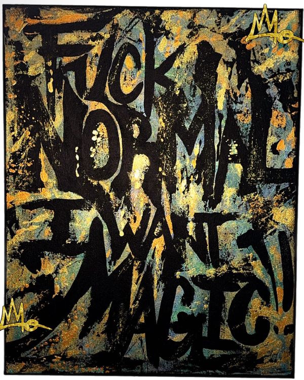 Abstract graffiti art with bold text and vibrant colors.