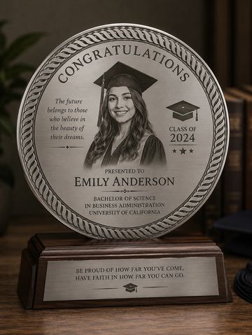 Engraved graduation plaque honoring Emily Anderson, Class of 2024.