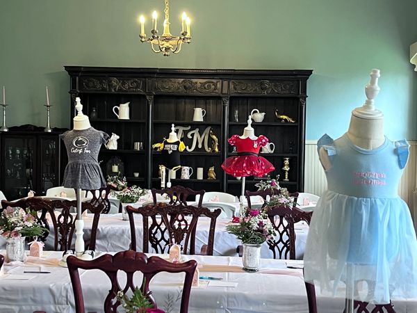 Baby Dresses and Decorations For a Baby Shower Layout In the Downstairs of the Manor