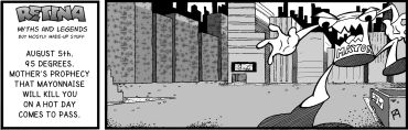 Comic strip about a hot day and mayonnaise prophecy.