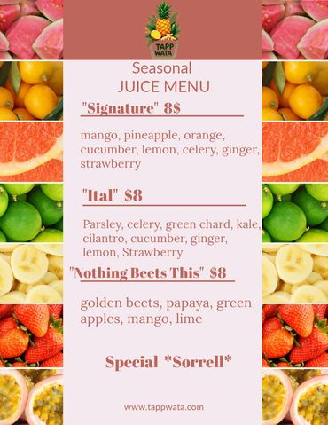 TappWata seasonal juice menu