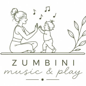 Mother and child playing with music notes above them.