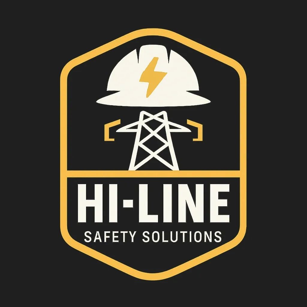 HI-LINE Safety Solutions logo with hard hat and power line tower.