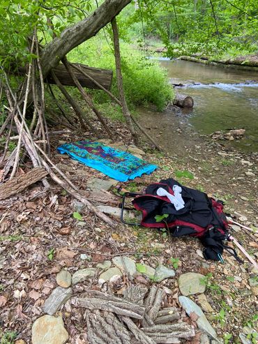 Nature therapy at the lean-to at Climbers Run creek