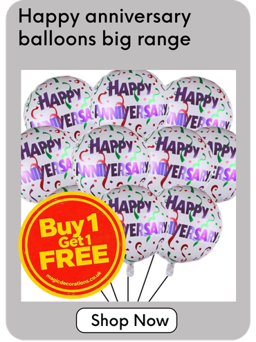 Shop quality Happy Anniversary balloons with an amazing Buy 1 Get 1 Free offer!