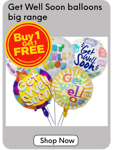 Shop quality Get Well Soon balloons with an amazing Buy 1 Get 1 Free offer, free UK delivery.