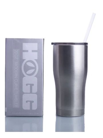 Stainless steel HOCOG tumbler with straw and packaging.