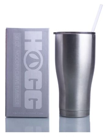 Stainless steel curve tumbler with straw and box.