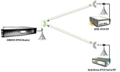 Diagram of wireless communication between GEMDS 9790 Master and two endpoints.