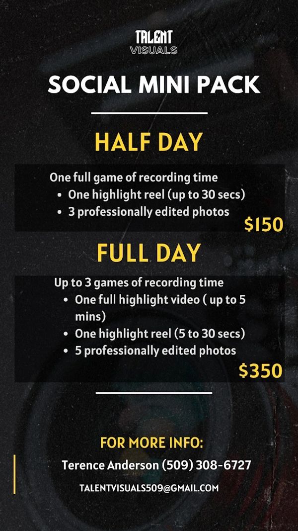Social Mini Pack pricing and contact details by Talent Visuals.