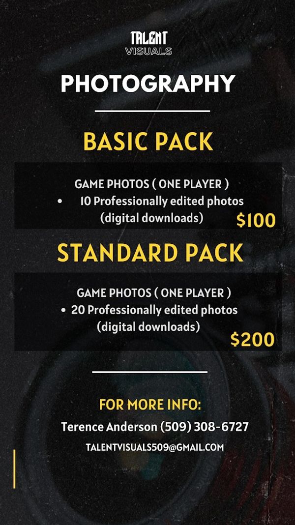 Photography pricing for game photos by Talent Visuals.