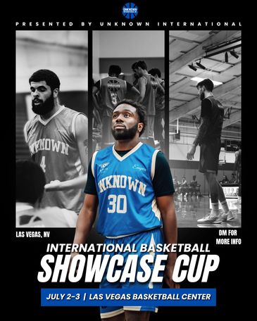 Basketball showcase event flyer with players in action.