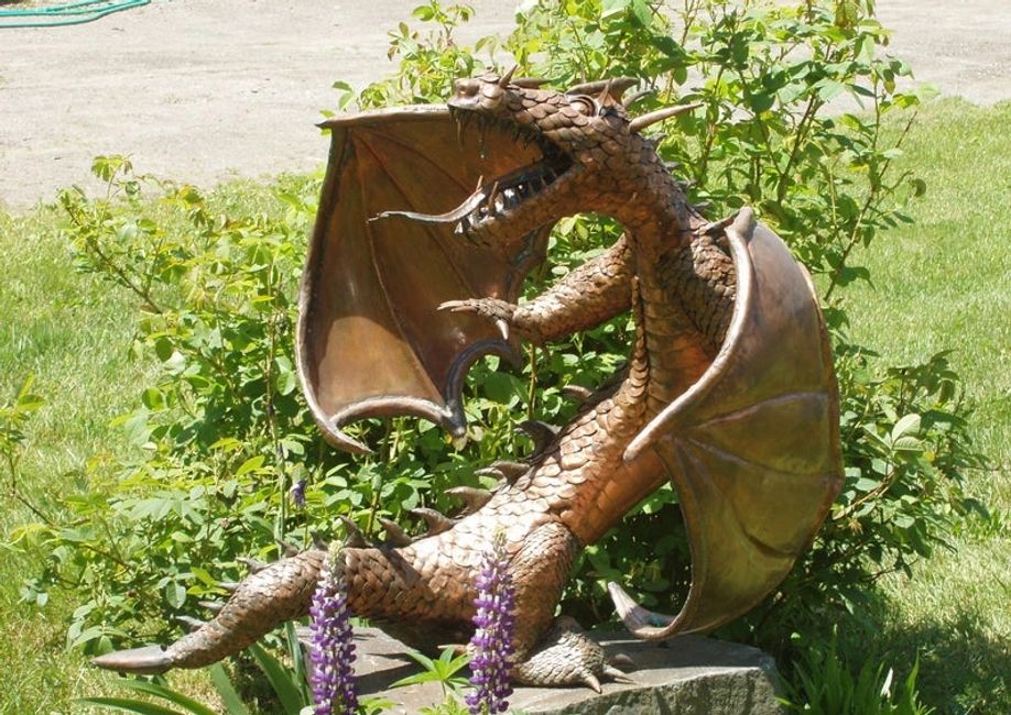 Large Copper Dragon Sculpture