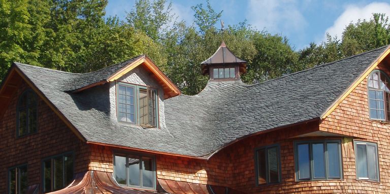 Slate Roof example on a wood shingled large house.