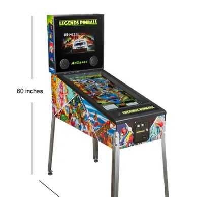 Legends pinball machine with colorful art and 60-inch height.