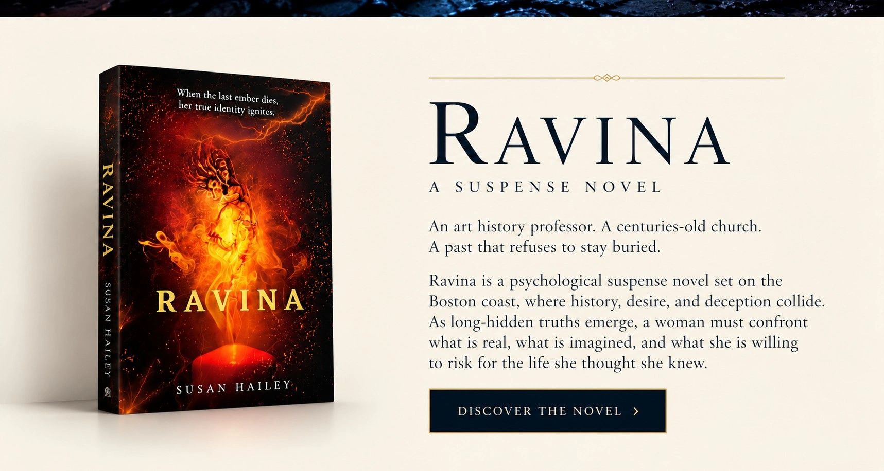 Ravina, a psychological suspense novel by Susan Hailey, featuring a mysterious centuries-old church.
