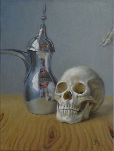 Figurative oil painting, portrait, vanitas , oil painting, skull