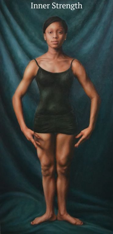 Figurative oil painting, portrait, dancer, oil painting, ballet, Sitting Dancer, Strong, black woman