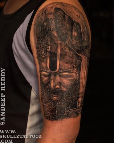 Customised Aghori Lord Shiva tattoo done at SkullzTattooz Hyderabad.